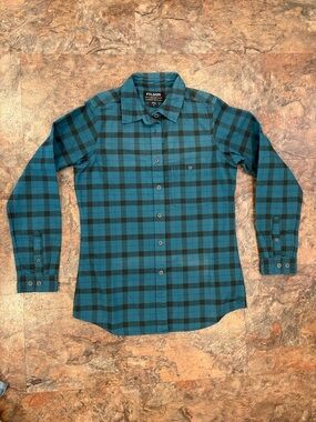 Filson Green/Black Plaid Slim Fit Flannel Shirt Button-Up medium